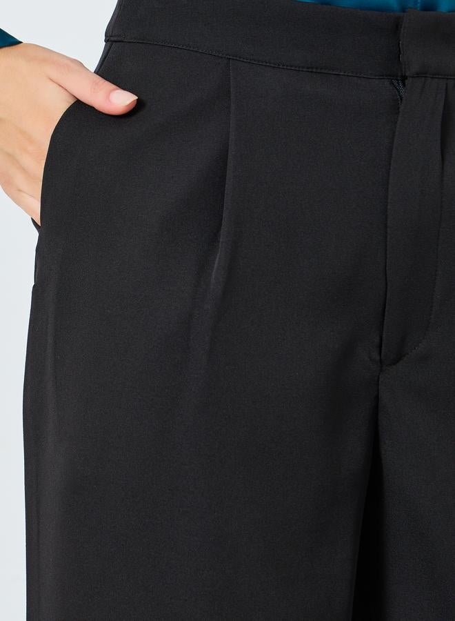 ستايلي بنطال رسمي بأرجل واسعة وتفاصيل كسرات أمامية - Image 3